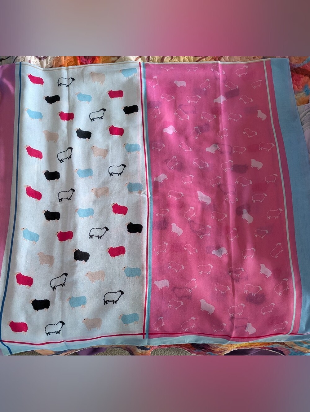 Sheep Print Lightweight Scarf Wrap - Pink & White Scottish Wooly Ewe